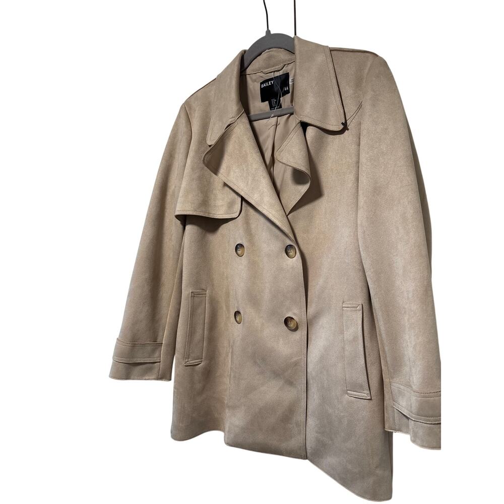 Bailey 44 Women's Taupe Faux Suede Double Breasted Trench Coat M - Picture 4 of 9